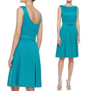 NWT Badgley Mischka Teal Sleeveless Cocktail Dress with Bow Belt size 12